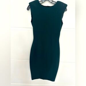 Elegant Olive Green Sleeveless Dress with shoulder pads